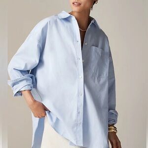 J. Crew Etienne Oversized Shirt Lightweight Oxford Blue Eoe Sz MP $128 NEW BY733